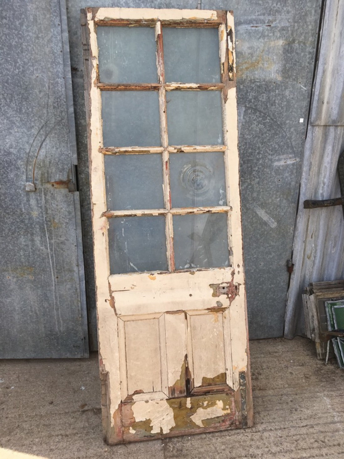32 3/8”x90 1/2” Glazed Victorian Painted Pine Two Panel Tall Internal Door