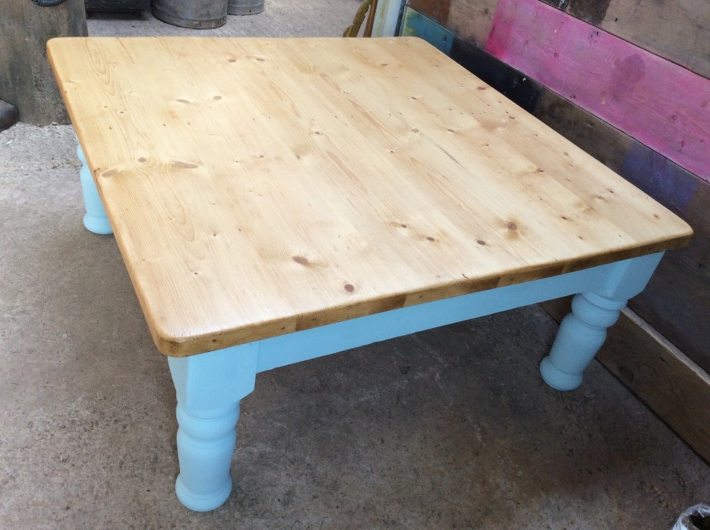 Salvaged Victorian Pine Old Square Painted Coffee Table 46cm X 100cm