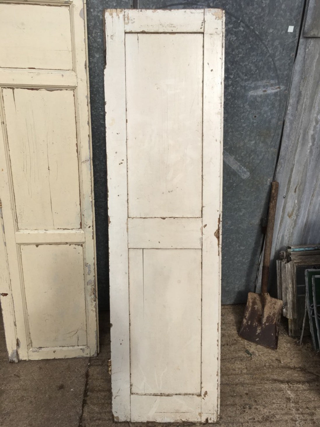 19 1/4”x71 5/8” Reclaimed Old Painted Pine Two Panel 1over1 Short Internal Door