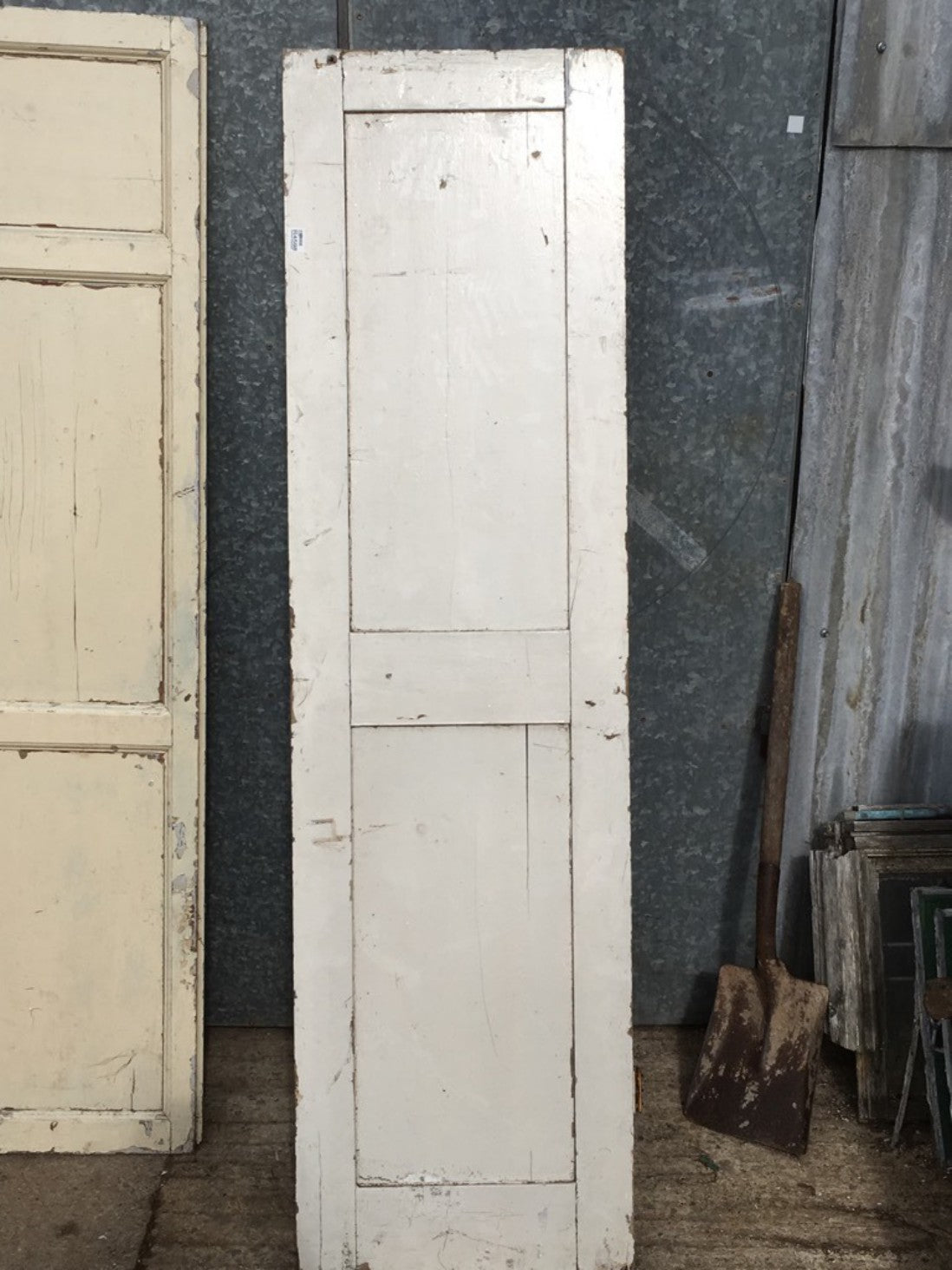 19 1/4”x71 5/8” Reclaimed Old Painted Pine Two Panel 1over1 Short Internal Door