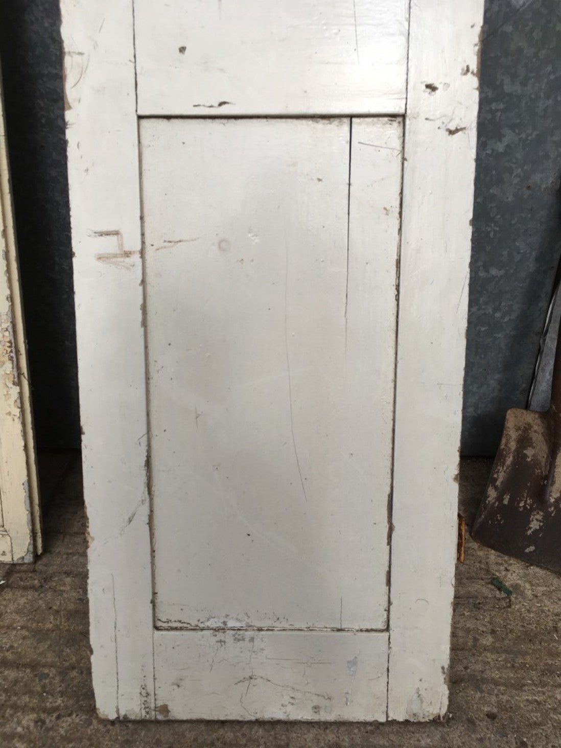 19 1/4”x71 5/8” Reclaimed Old Painted Pine Two Panel 1over1 Short Internal Door