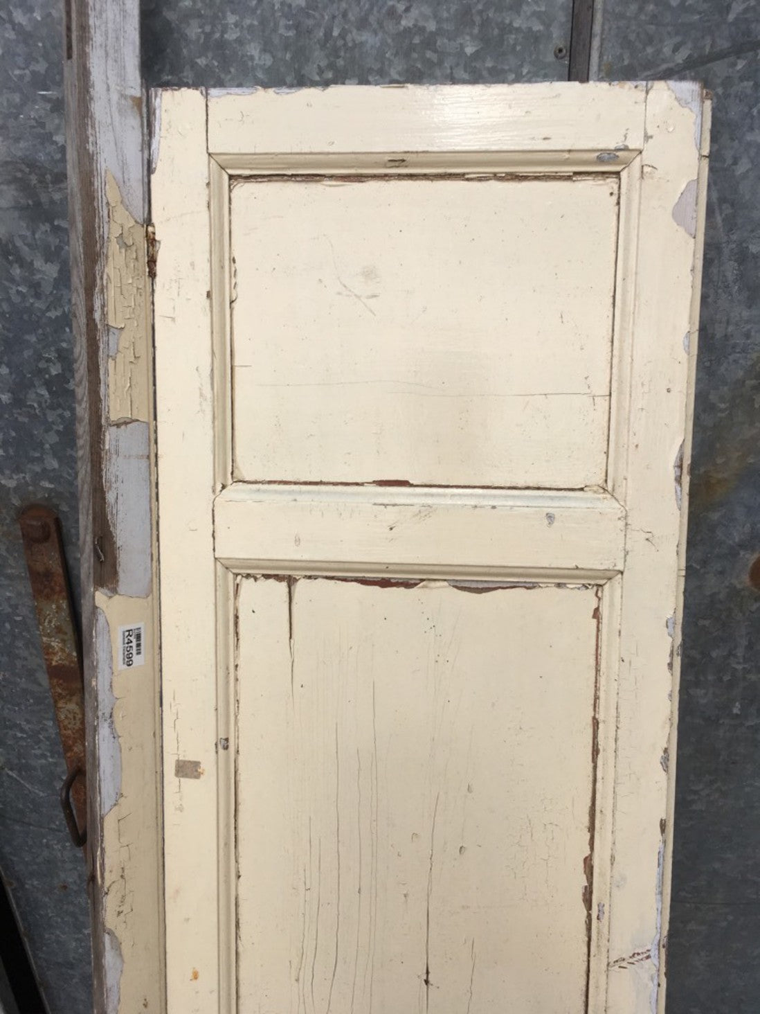 16 3/8”x70 5/8” Old Painted Pine Three Horizontal Panel Short Internal Door