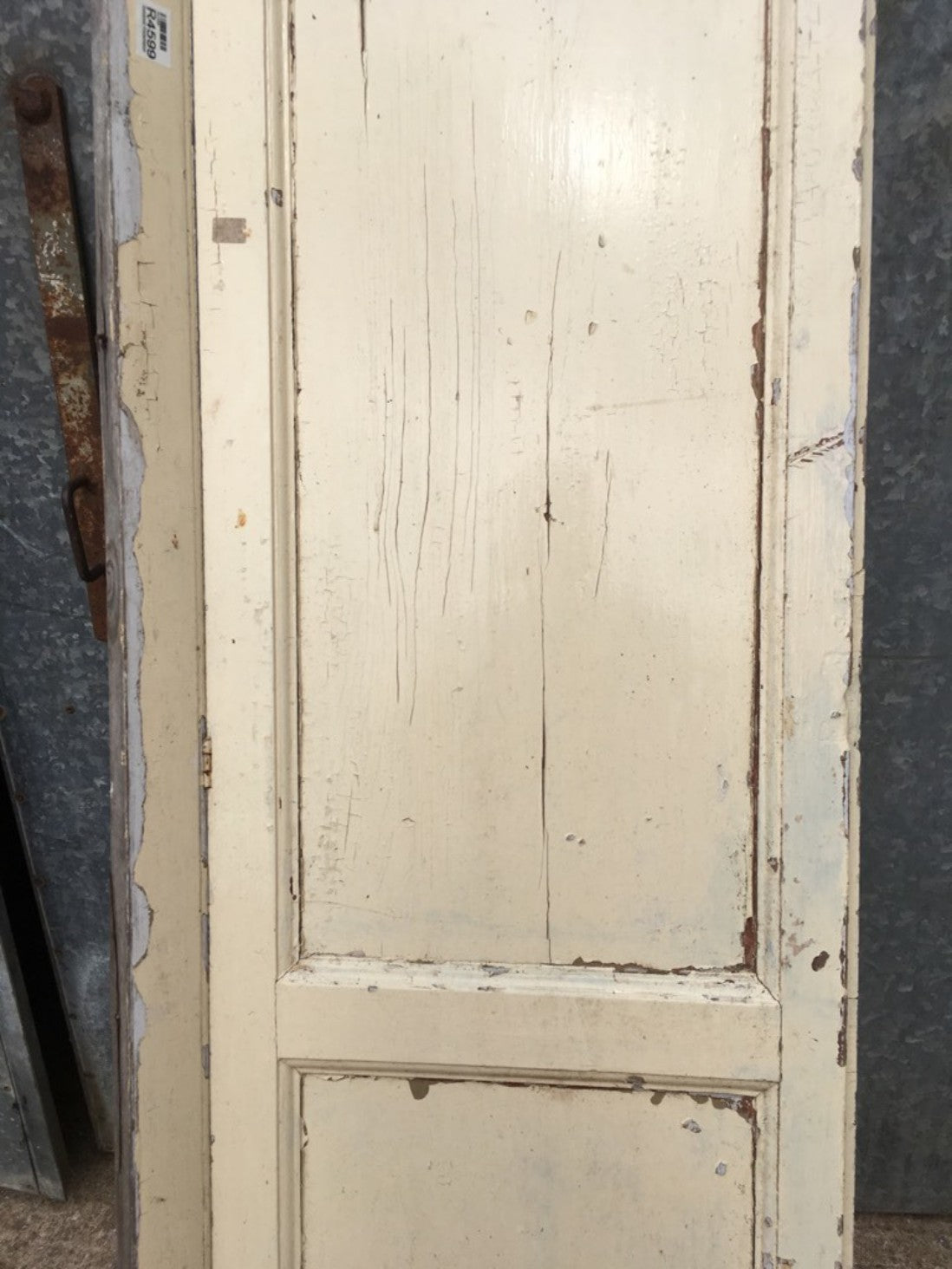 16 3/8”x70 5/8” Old Painted Pine Three Horizontal Panel Short Internal Door