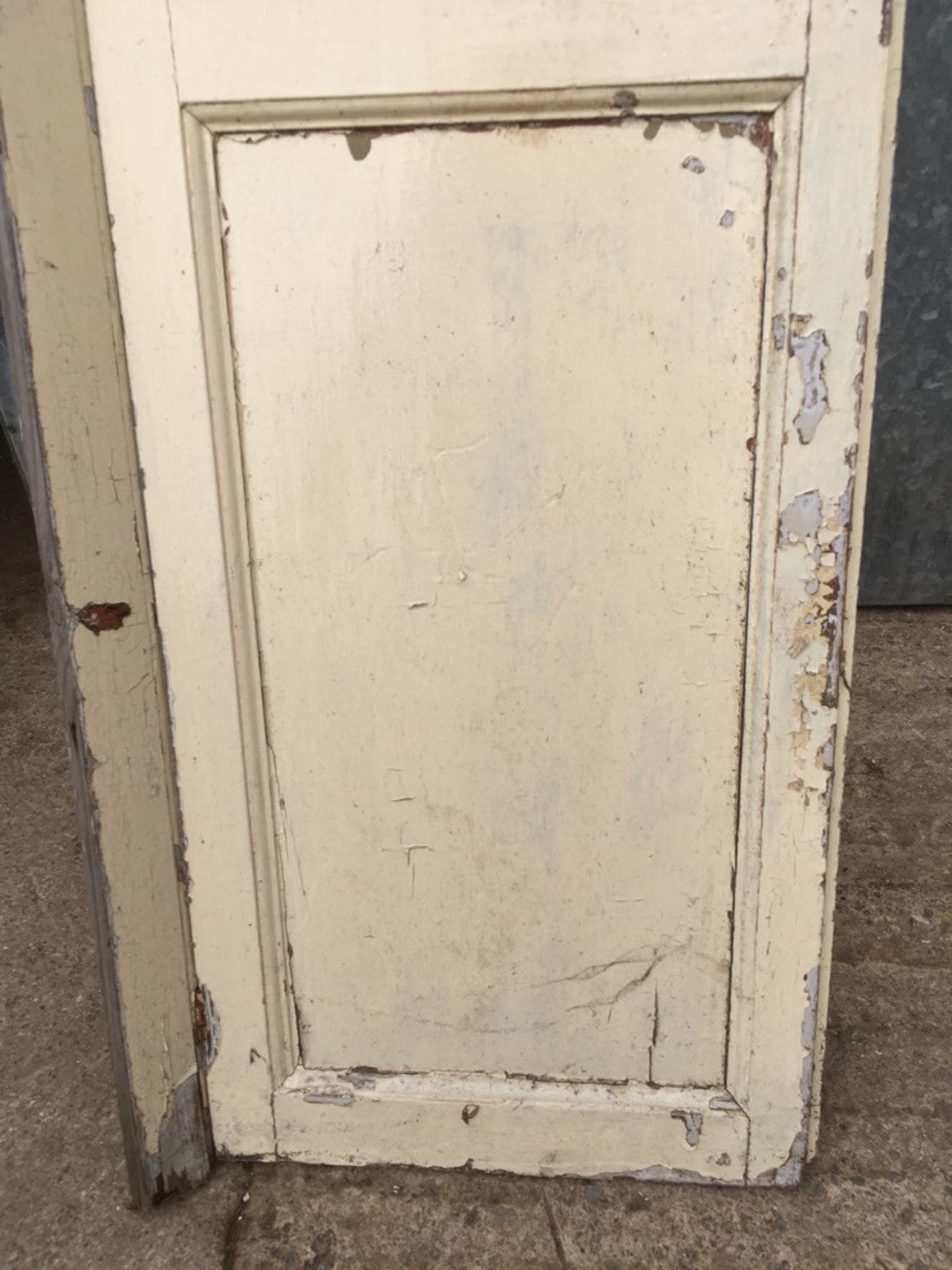 16 3/8”x70 5/8” Old Painted Pine Three Horizontal Panel Short Internal Door