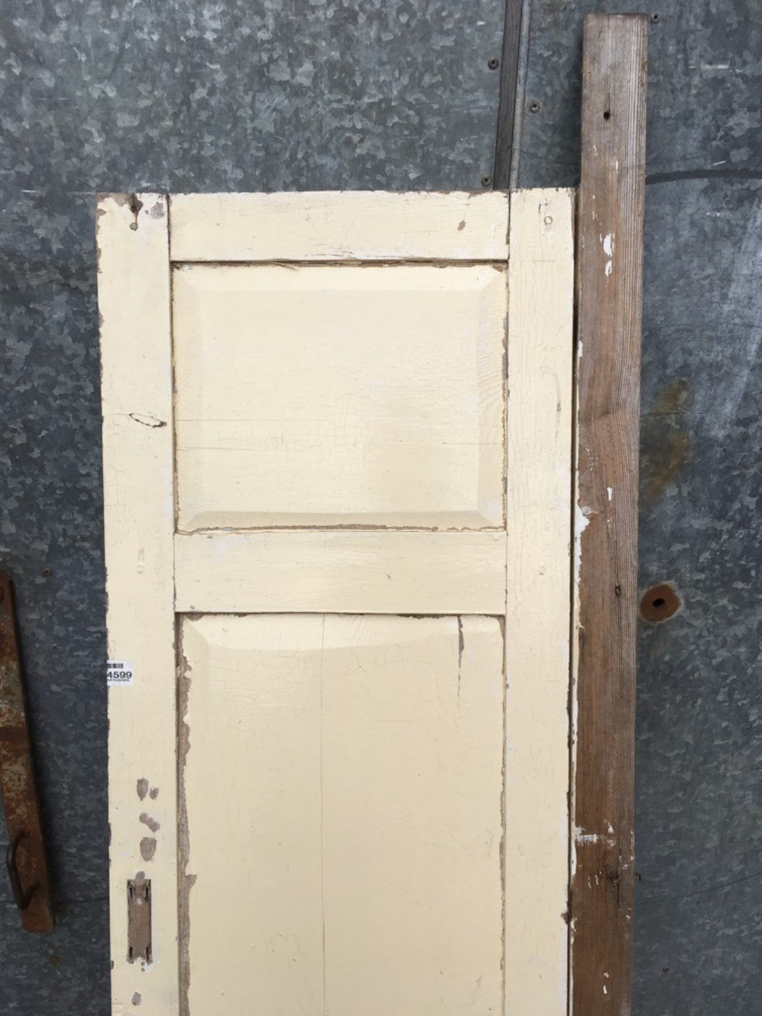 16 3/8”x70 5/8” Old Painted Pine Three Horizontal Panel Short Internal Door