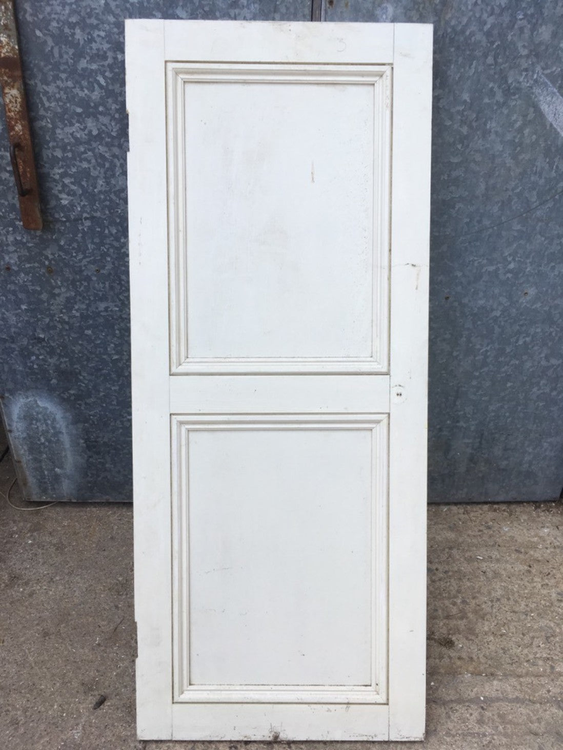 21”x50 7/8” Reclaimed Old Painted Pine Two Panel 1 Over 1 Short Internal Door