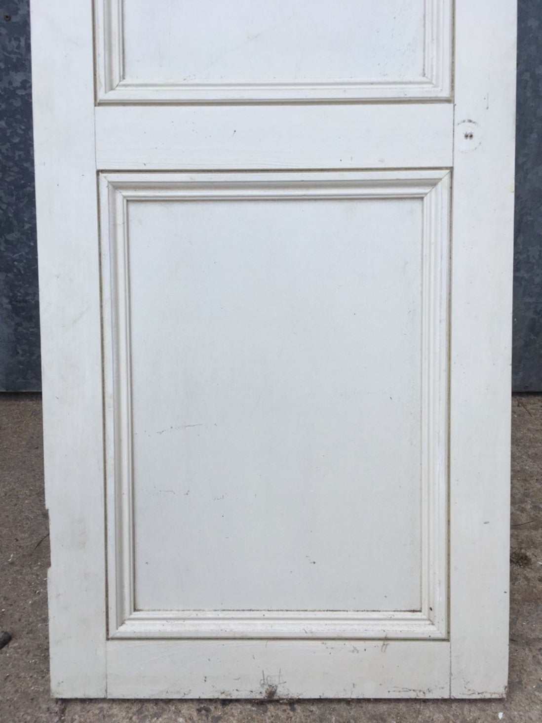 21”x50 7/8” Reclaimed Old Painted Pine Two Panel 1 Over 1 Short Internal Door