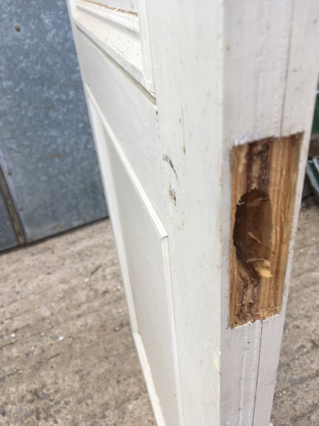 21”x50 7/8” Reclaimed Old Painted Pine Two Panel 1 Over 1 Short Internal Door