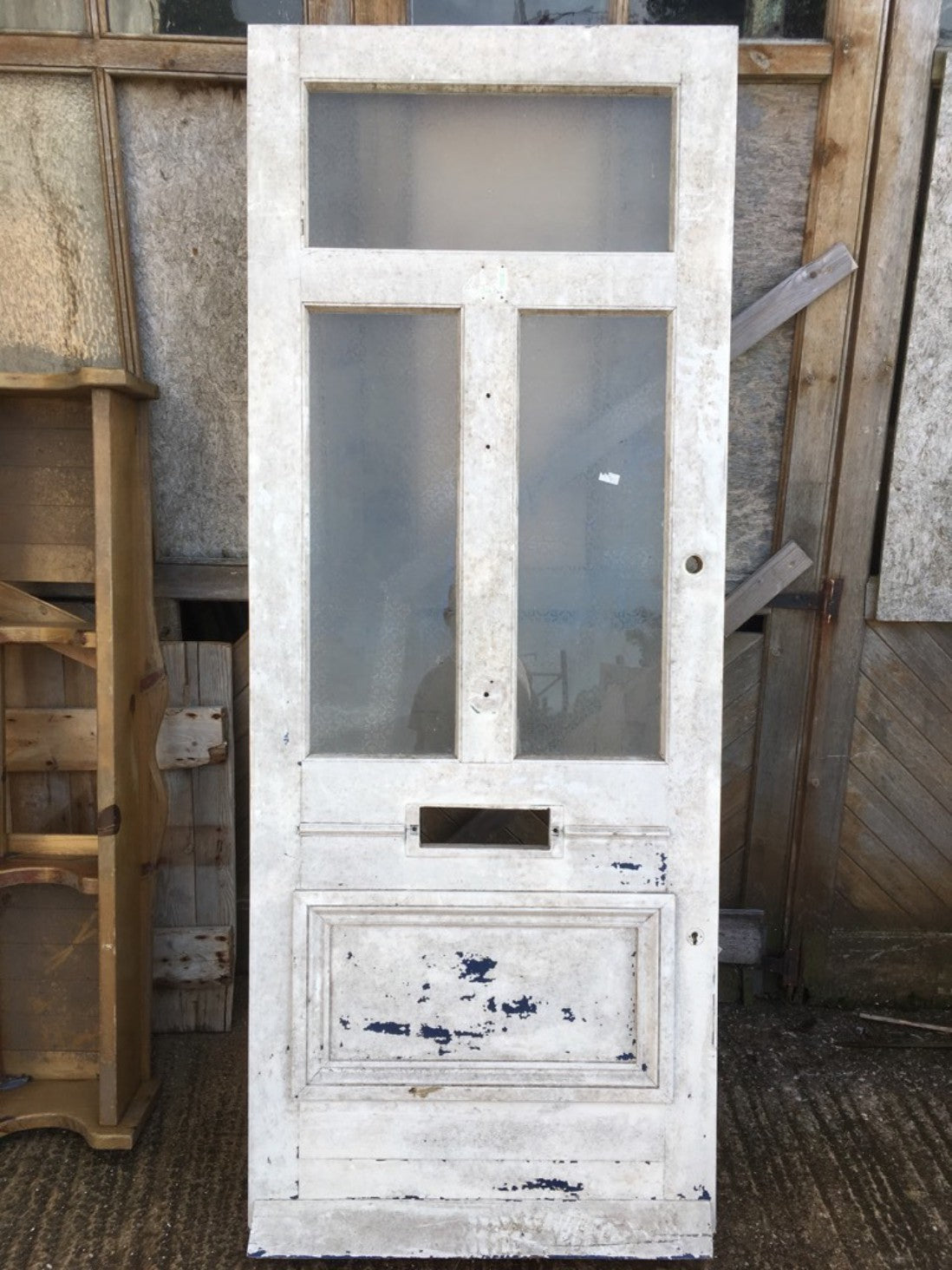 35 3/4”x90 1/8” Victorian Painted Pine Four Panel Glazed Internal External Door