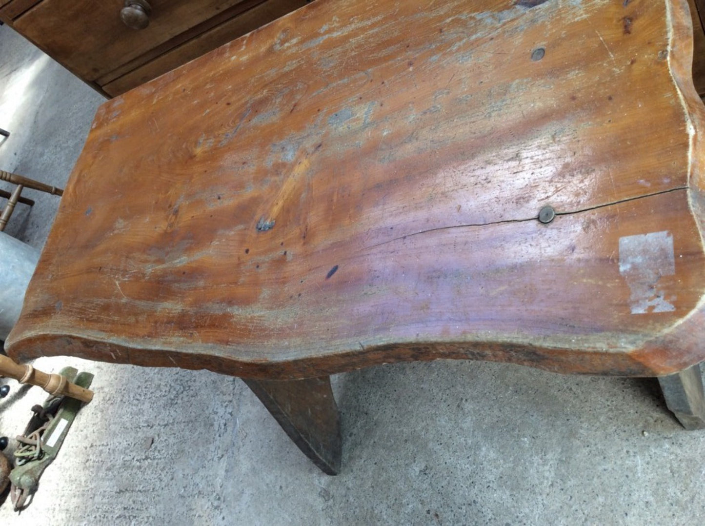 37” By 21” Interesting Old Elm Waney Edge Rustic Side Dining Table
