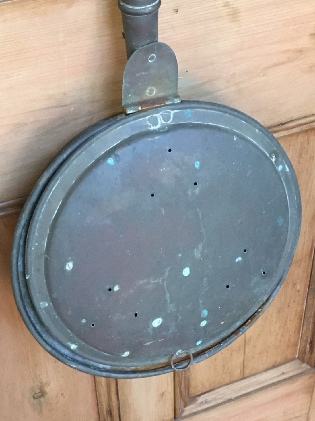 Antique Victorian Copper Large Bed Warming Pan 12 3/4" Diameter