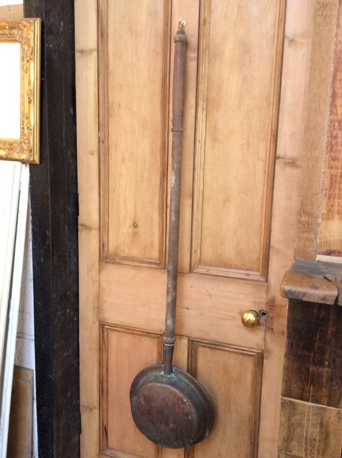 Antique Large Victorian Copper Bed Warming Pan 12 3/8" Diameter