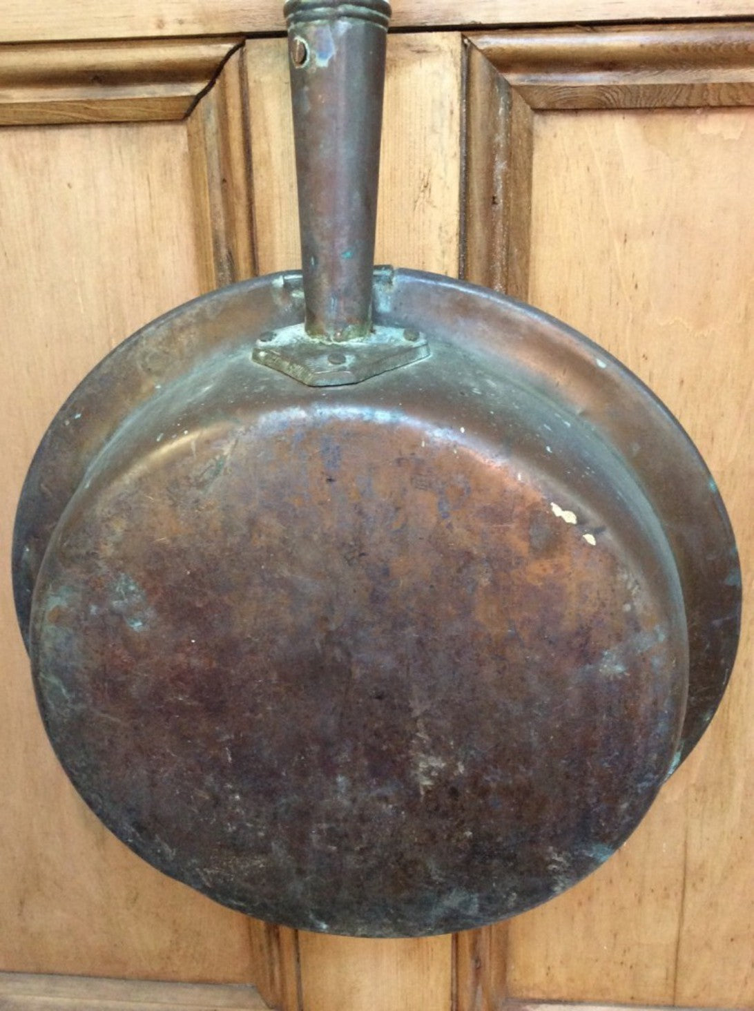 Antique Large Victorian Copper Bed Warming Pan 12 3/8" Diameter