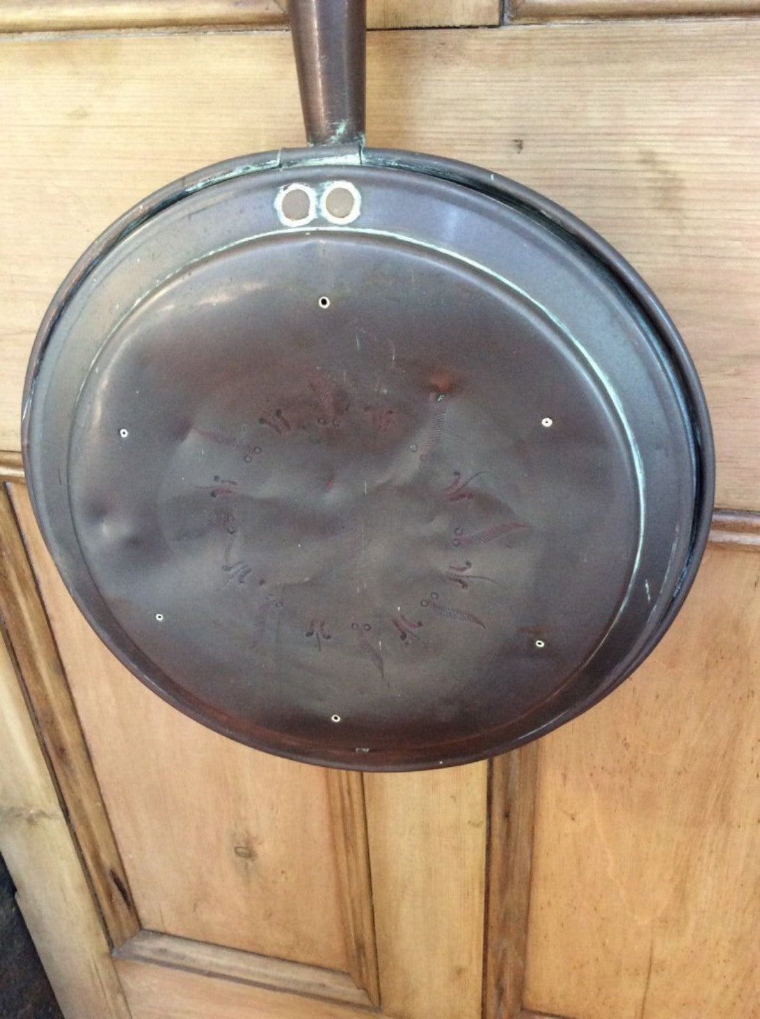 Antique Victorian Copper Large Bed Warming Pan 12 3/8 Diameter