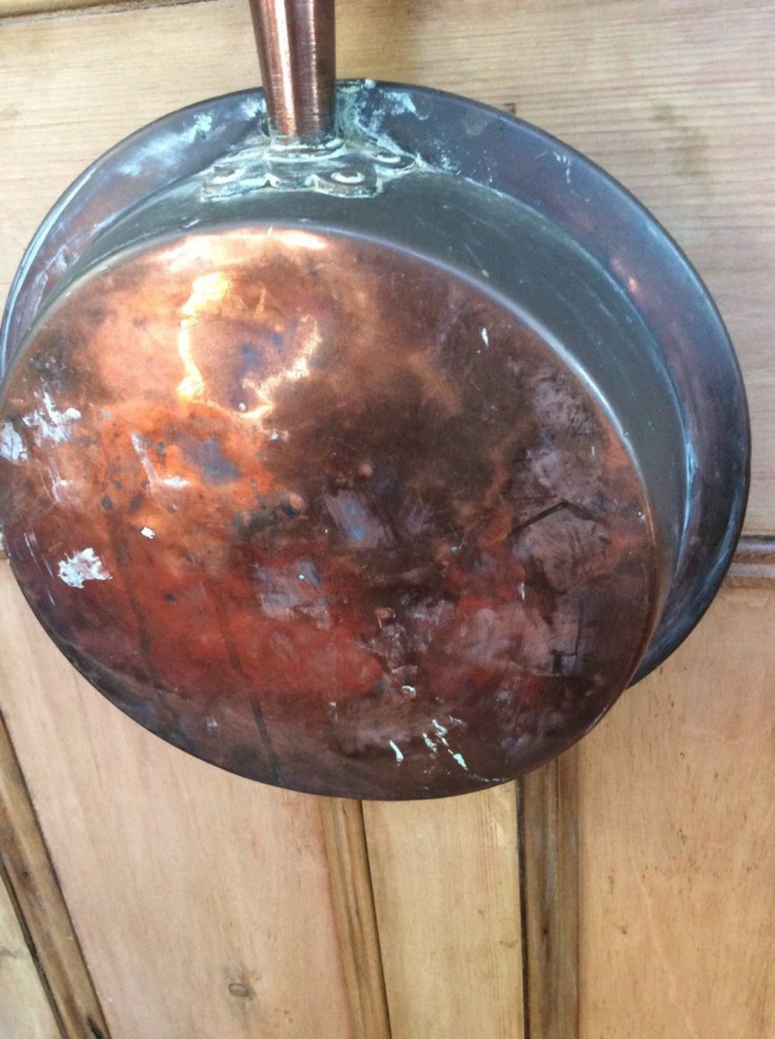 Antique Victorian Copper Large Bed Warming Pan 12 3/8 Diameter