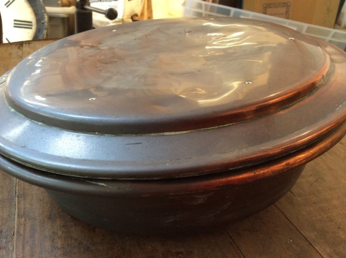 Antique Victorian Copper Large Bed Warming Pan 12 3/8 Diameter