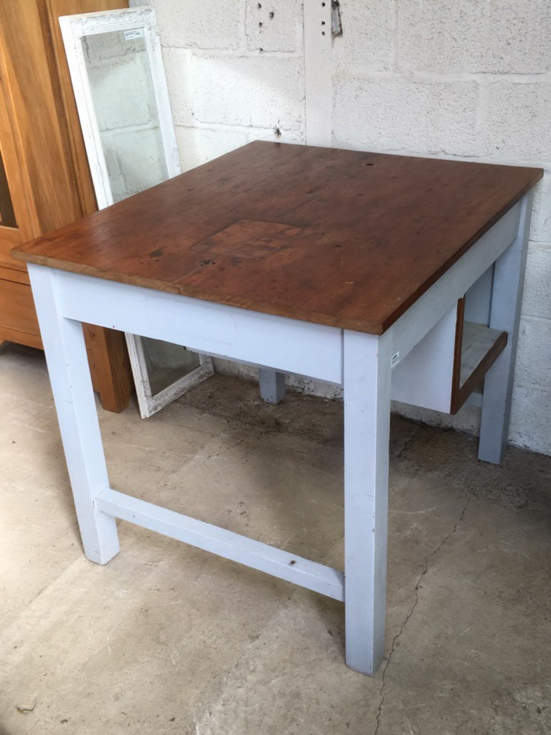 36 1/4” By 42” Interesting Old Teak Kitchen Middle Island Table Unit Worktop