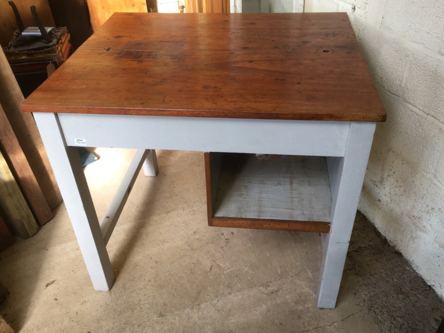 36 1/4” By 42” Interesting Old Teak Kitchen Middle Island Table Unit Worktop