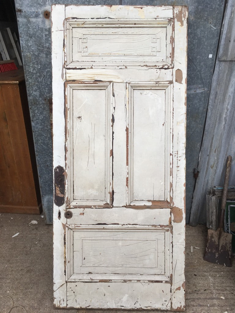 36 3/8”x82 5/8” Victorian Painted Pine Four Panel 1 Over 2 Over 1 Internal Door