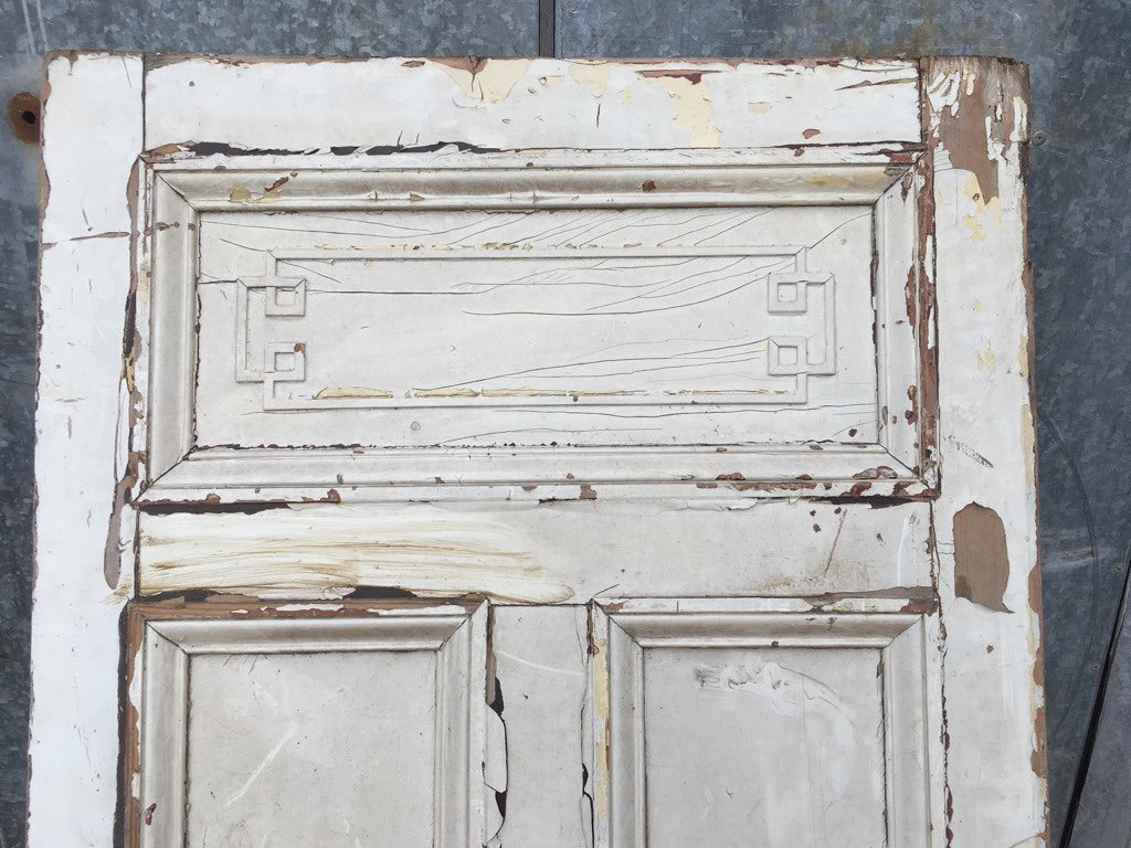 36 3/8”x82 5/8” Victorian Painted Pine Four Panel 1 Over 2 Over 1 Internal Door