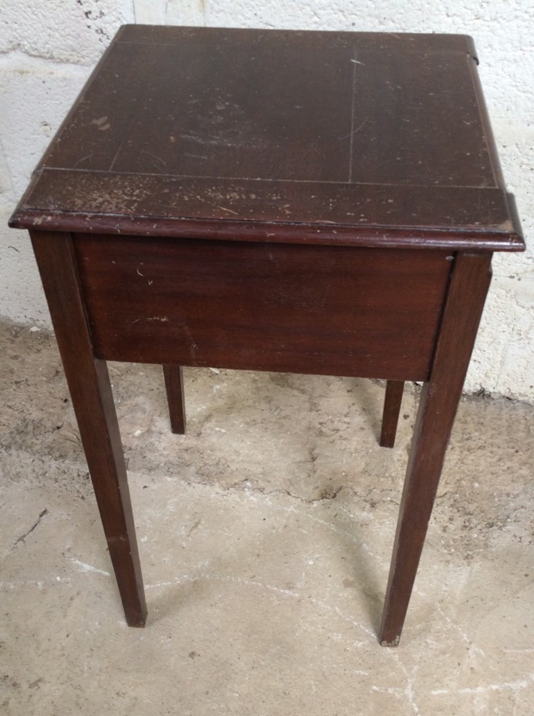 24” X 14 1/8” X 14” Reclaimed 20th Century Mahogany Sewing Box With Hinged Lid