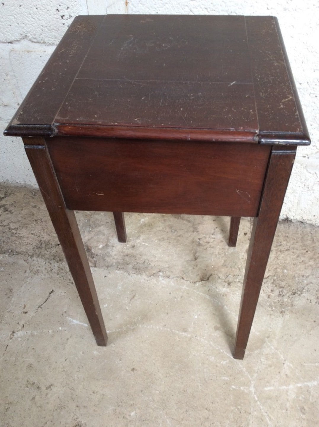 24” X 14 1/8” X 14” Reclaimed 20th Century Mahogany Sewing Box With Hinged Lid