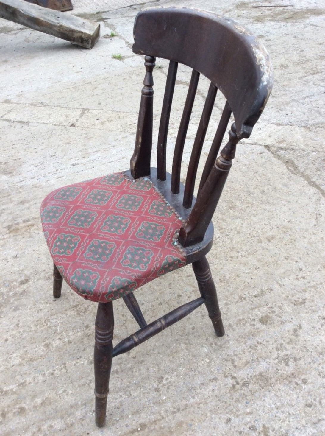 Reclaimed Old Painted Beech Slat Back Farmhouse Kitchen Chair Upholstered Seat