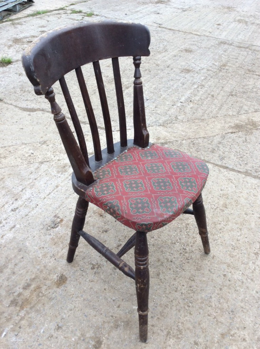 Reclaimed Old Painted Beech Slat Back Farmhouse Kitchen Chair Upholstered Seat