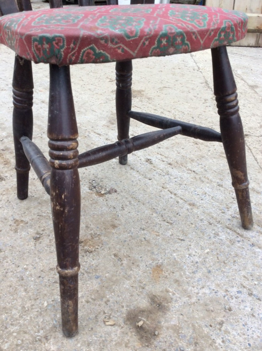 Reclaimed Old Painted Beech Slat Back Farmhouse Kitchen Chair Upholstered Seat