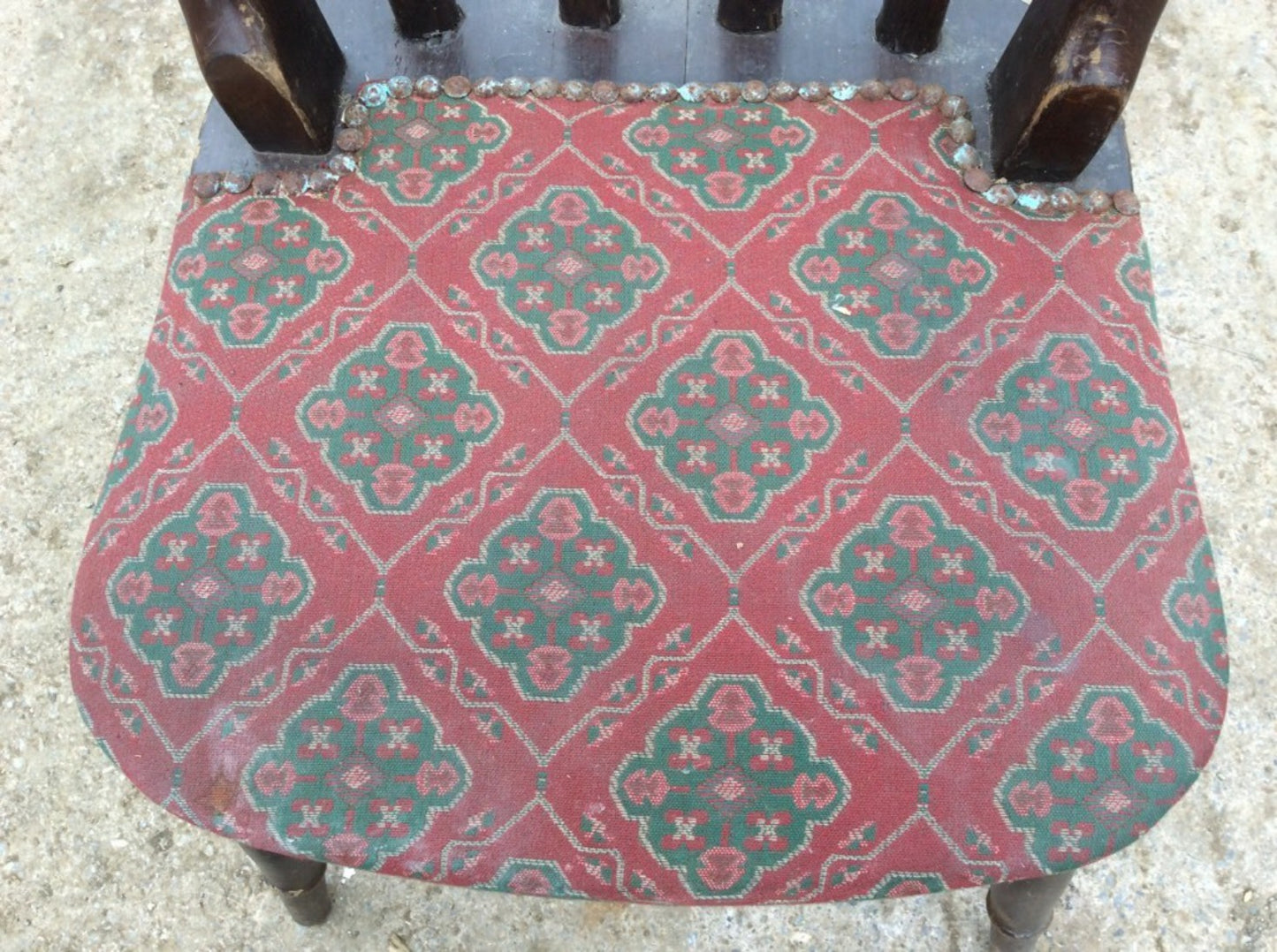 Reclaimed Old Painted Beech Slat Back Farmhouse Kitchen Chair Upholstered Seat