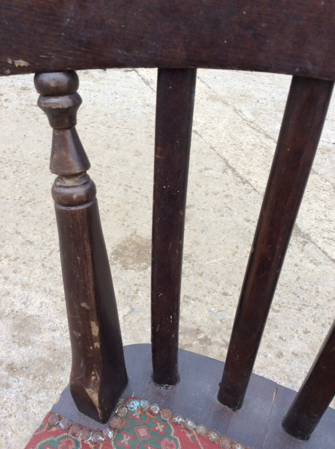 Reclaimed Old Painted Beech Slat Back Farmhouse Kitchen Chair Upholstered Seat