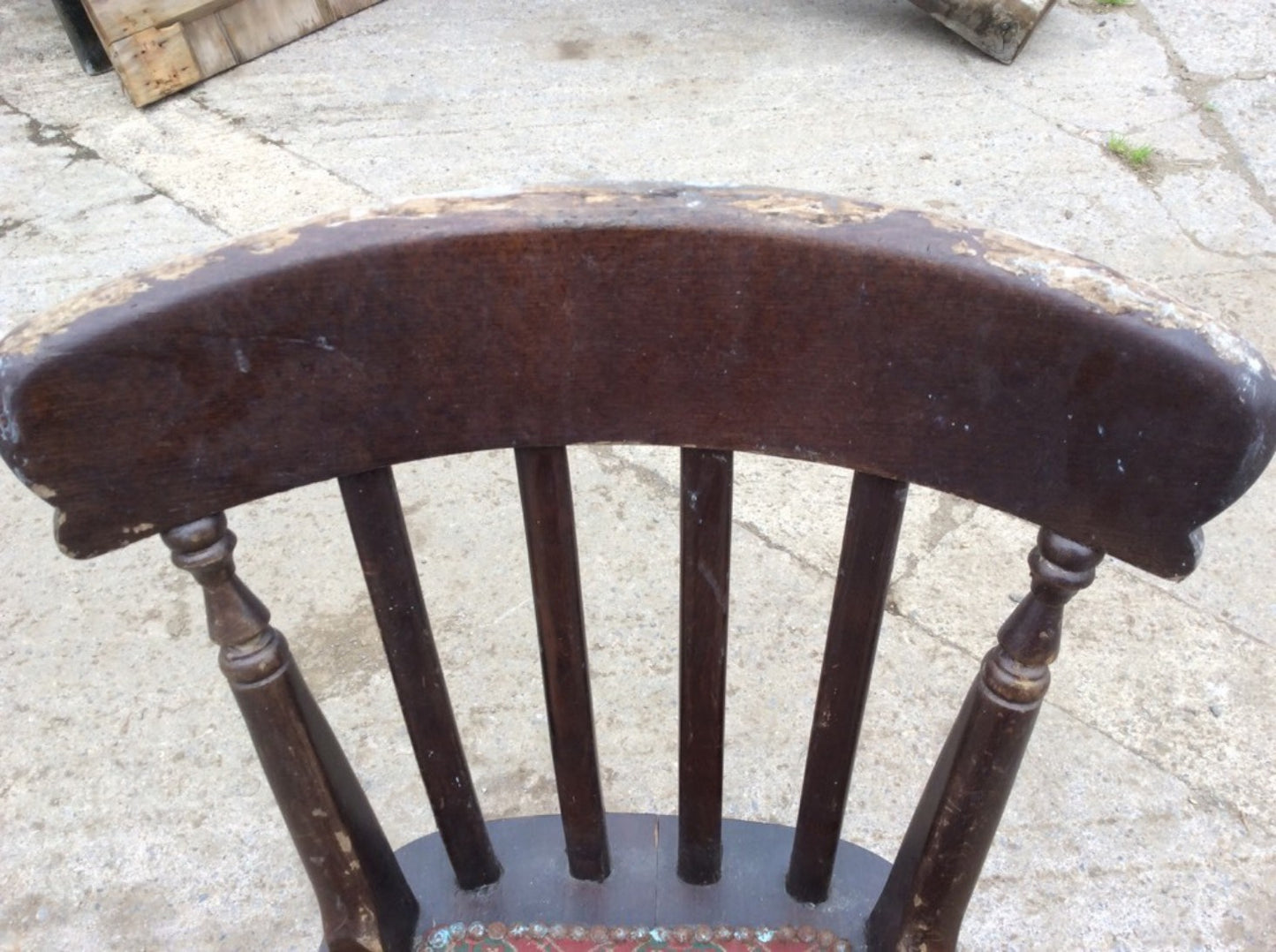 Reclaimed Old Painted Beech Slat Back Farmhouse Kitchen Chair Upholstered Seat