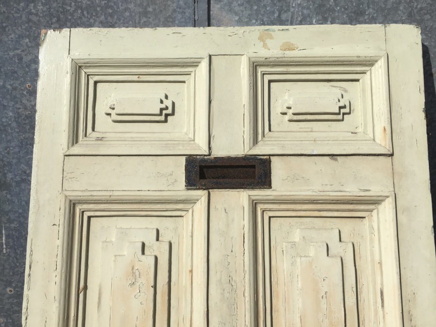 37”x75” Reclaimed Victorian Pine External Front Door Painted Cream & Blue