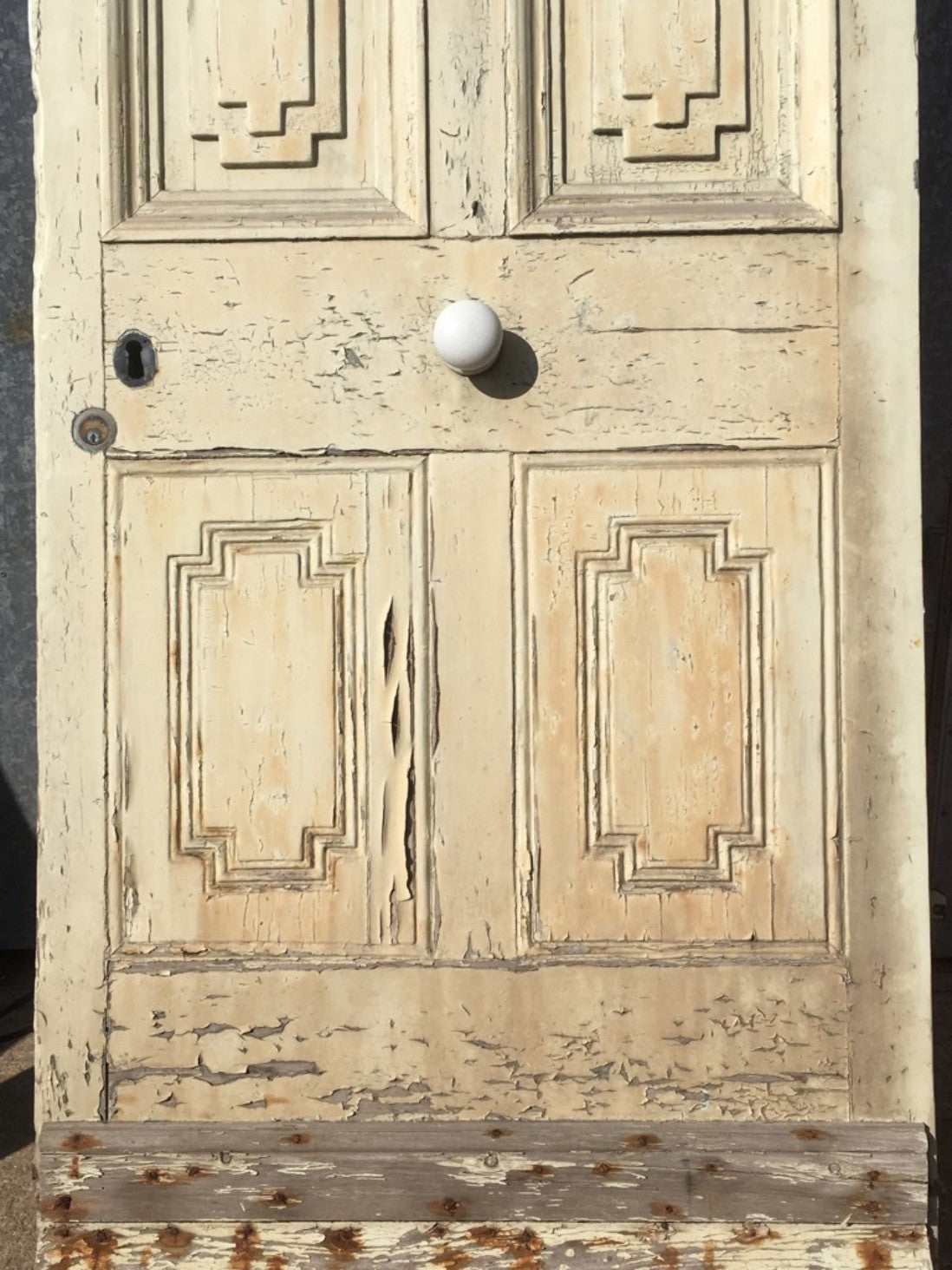 37”x75” Reclaimed Victorian Pine External Front Door Painted Cream & Blue