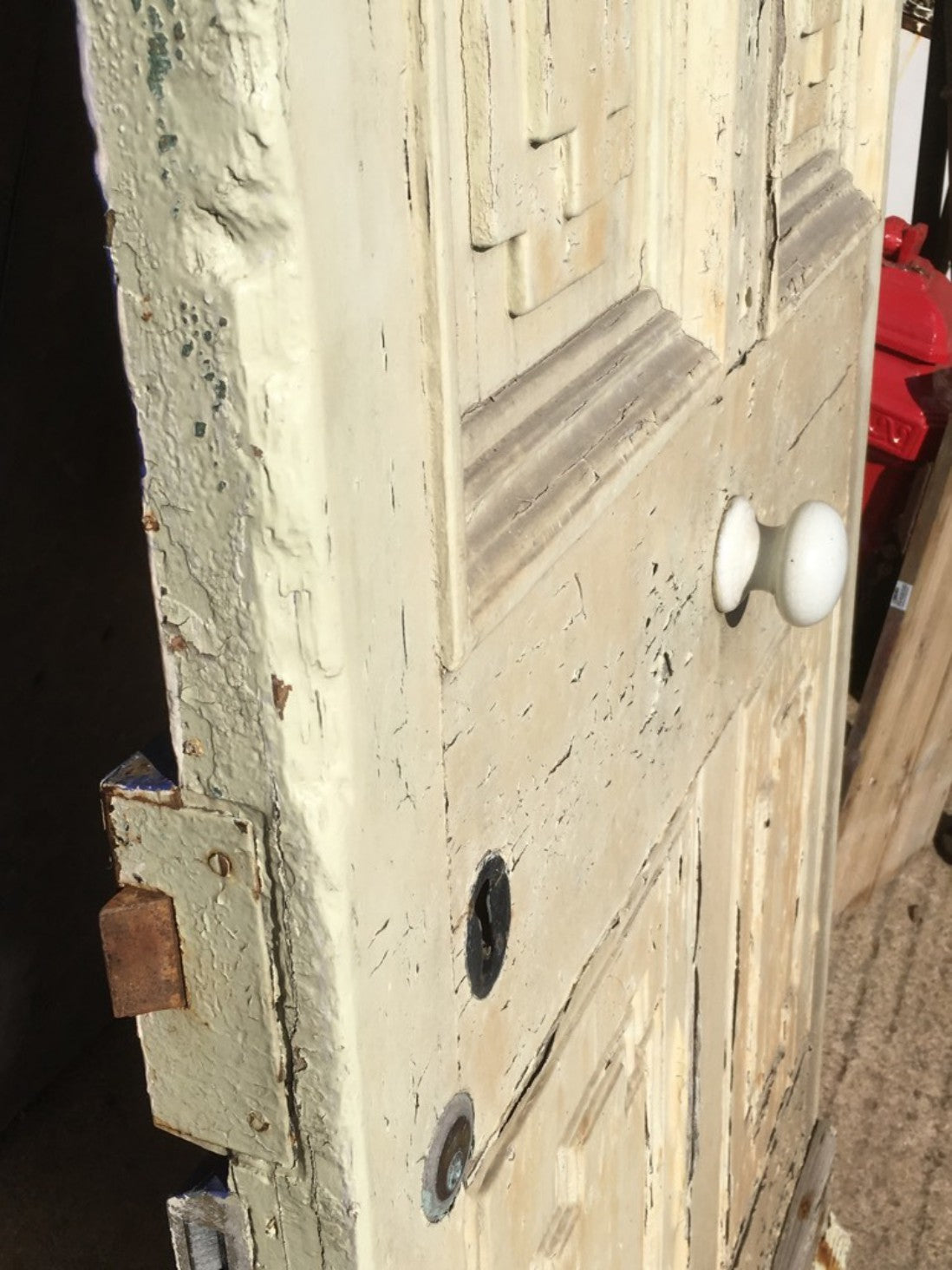 37”x75” Reclaimed Victorian Pine External Front Door Painted Cream & Blue