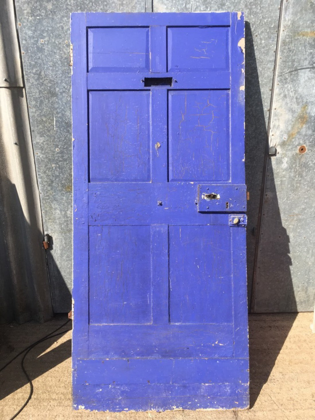37”x75” Reclaimed Victorian Pine External Front Door Painted Cream & Blue