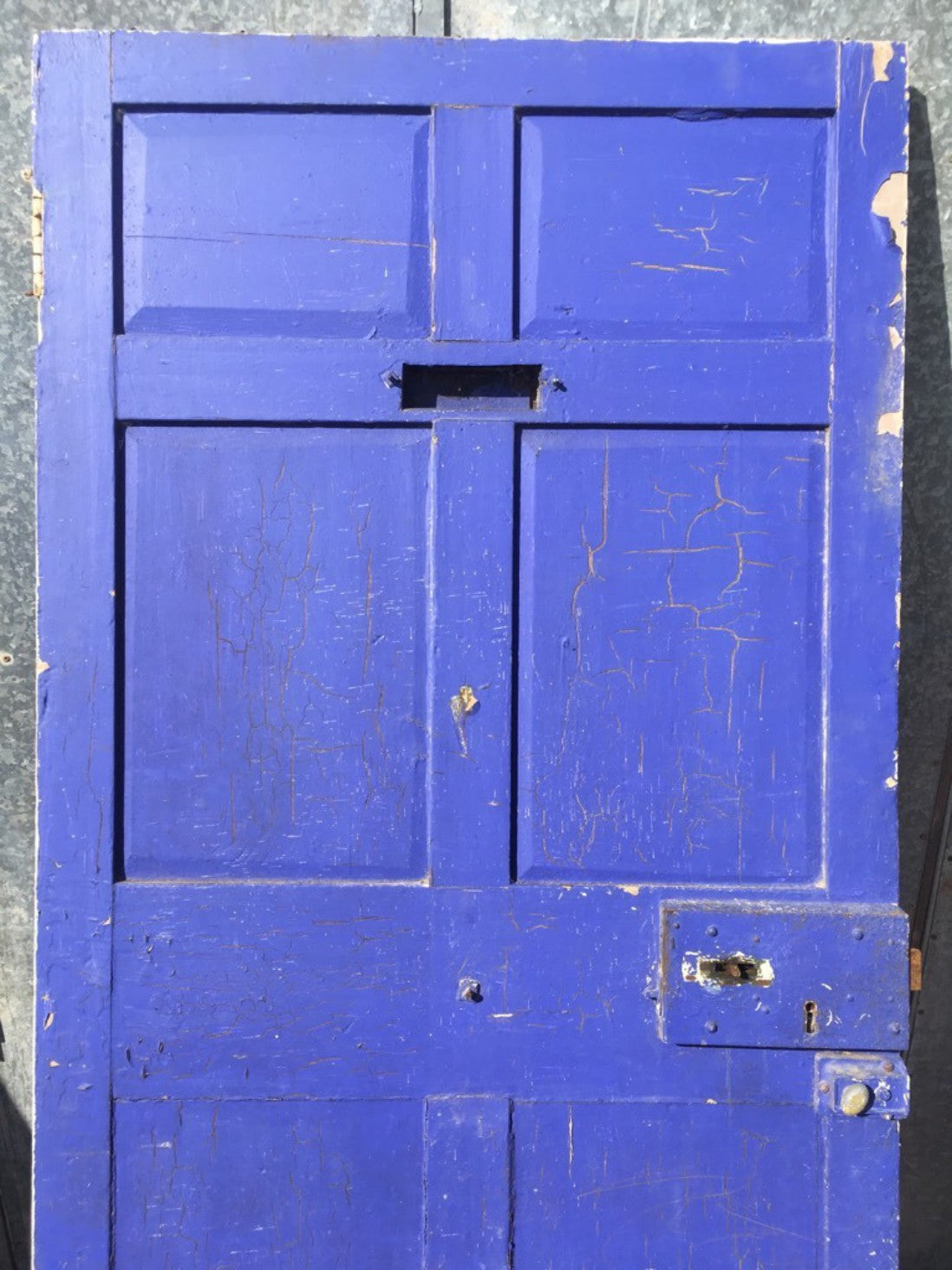 37”x75” Reclaimed Victorian Pine External Front Door Painted Cream & Blue