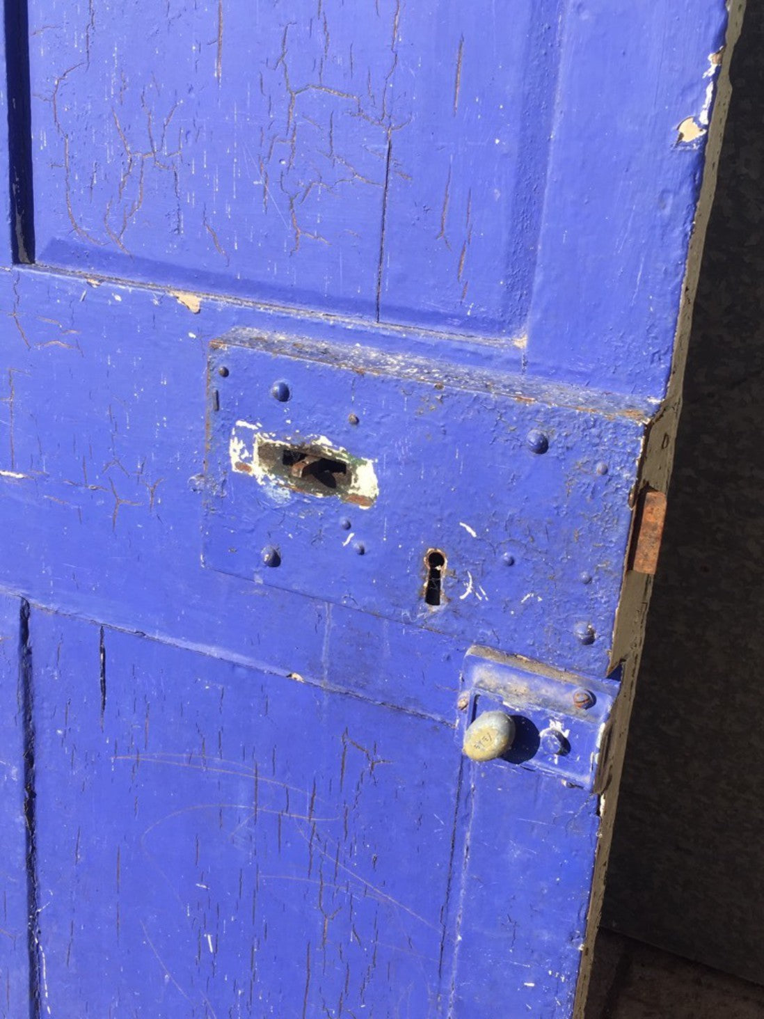 37”x75” Reclaimed Victorian Pine External Front Door Painted Cream & Blue