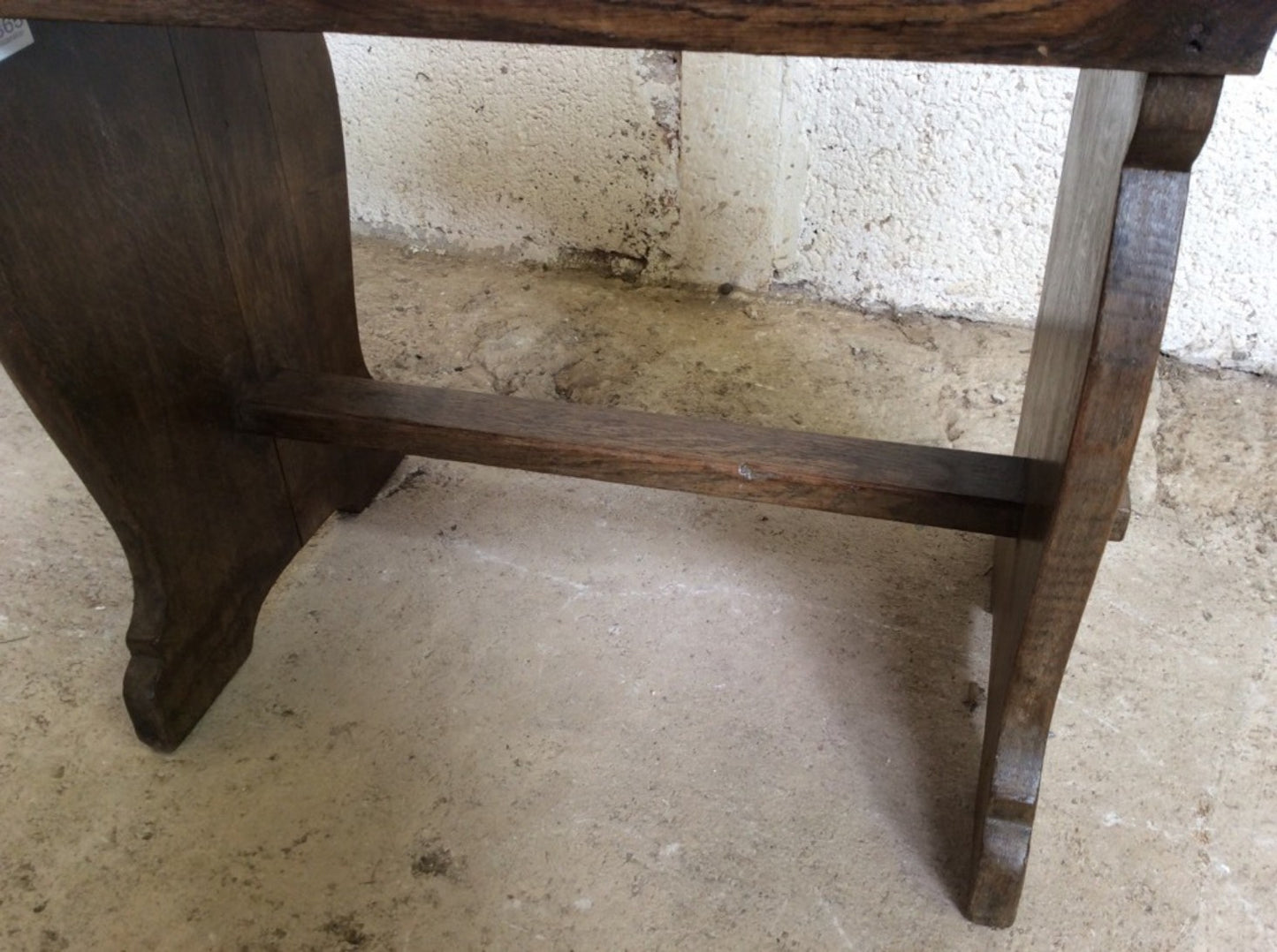 18 7/8” By 20 3/8” By 12 1/8” Reclaimed 1930s Upholstered Low Oak Stool