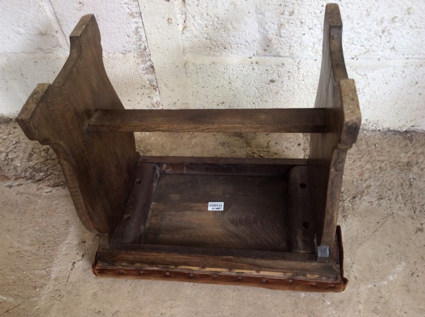 18 7/8” By 20 3/8” By 12 1/8” Reclaimed 1930s Upholstered Low Oak Stool