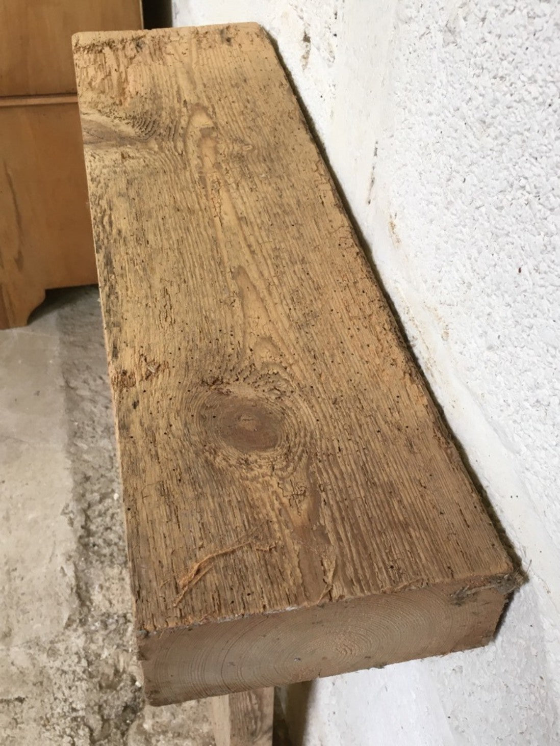 2ft X 6 7/8” X 2 7/8” Length Reclaimed Old Rustic Pine Mantel Shelf Wormy