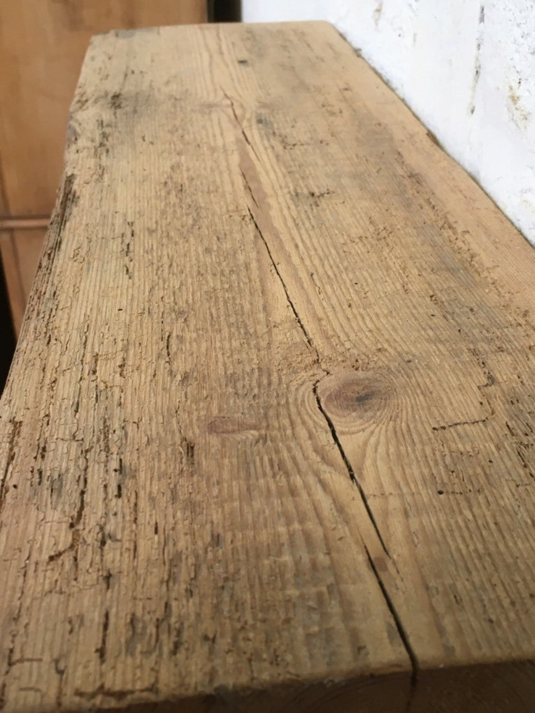 2ft X 6 7/8” X 2 7/8” Length Reclaimed Old Rustic Pine Mantel Shelf Wormy