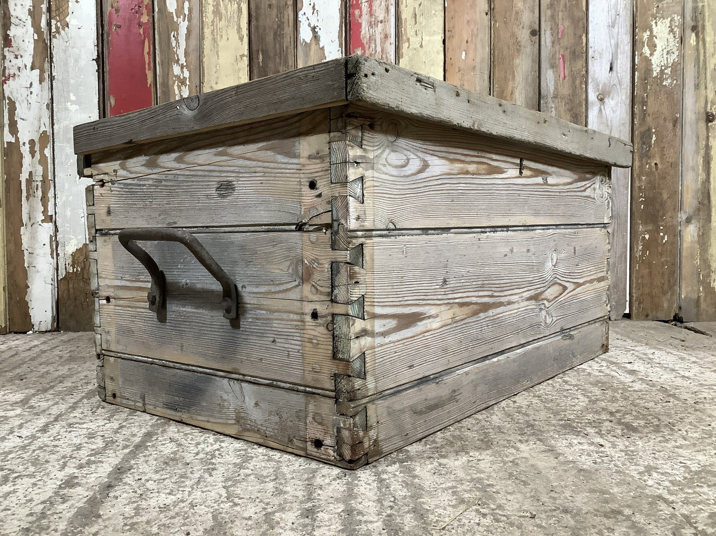 Lovely Rustic Pine Chest With Dovetail Joints & Metal Handles