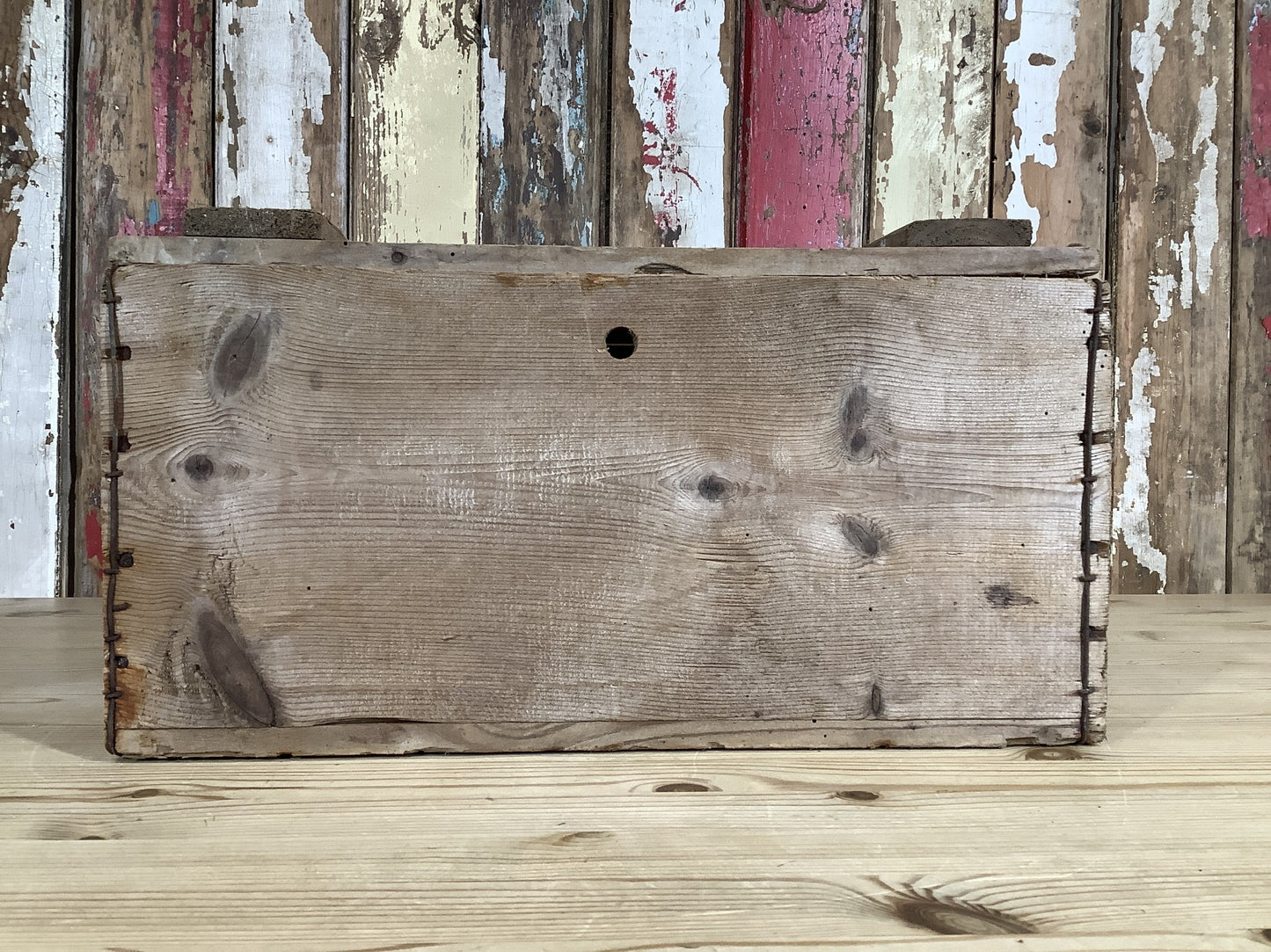 Old Quirky Rustic Small Solid Pine Box With Lid & “Baby Bottles” Text On Side