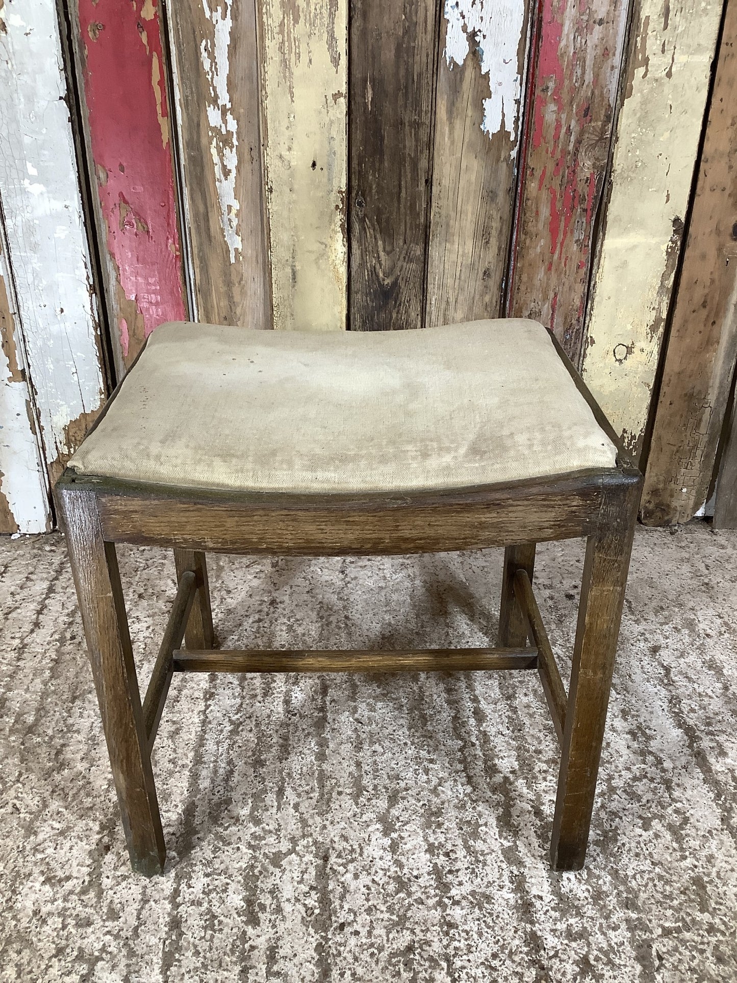 Low Oak Stool 17” With Soft Seat Pad With Four Square Legged Stool 1930’s Style