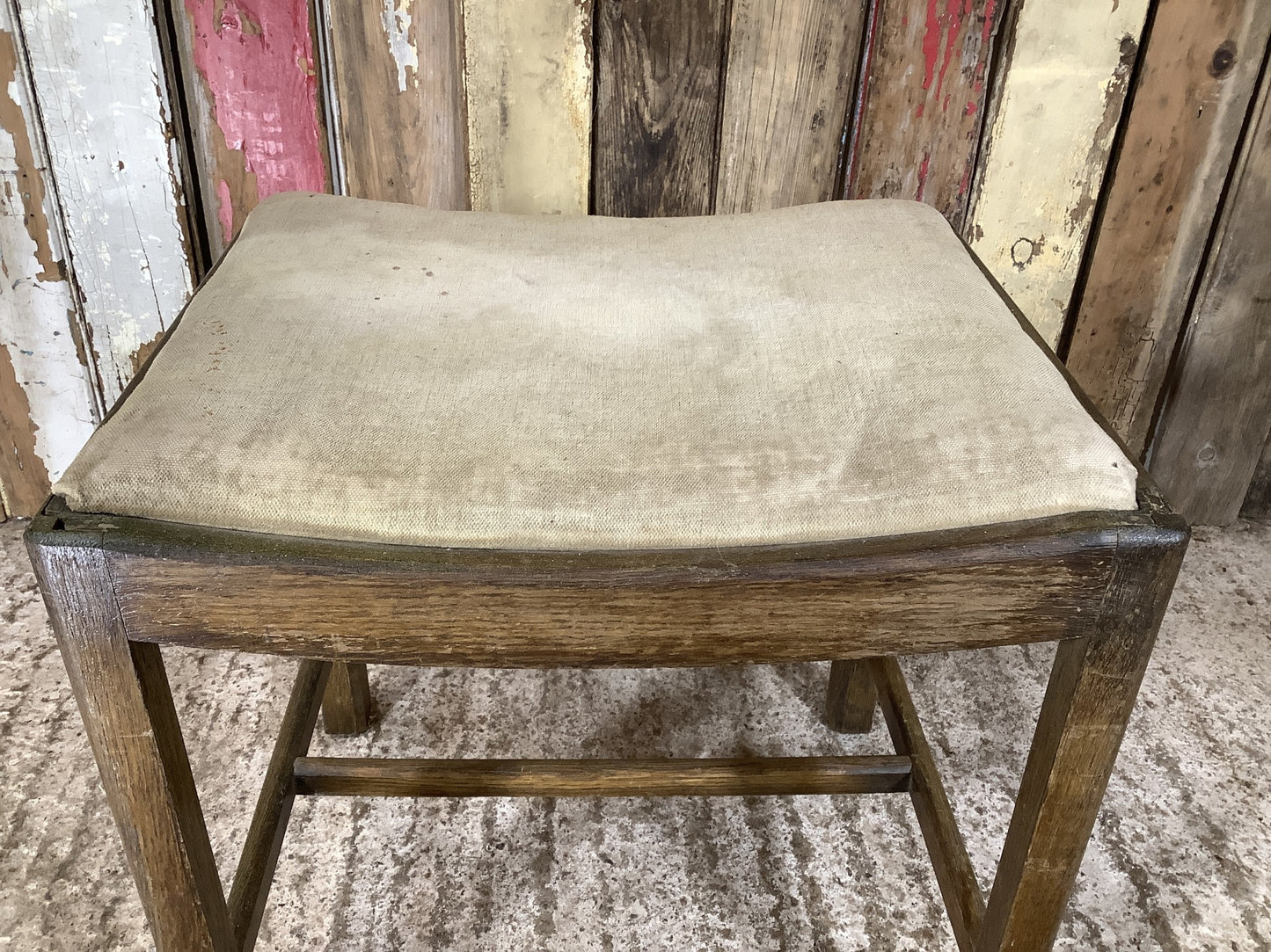 Low Oak Stool 17” With Soft Seat Pad With Four Square Legged Stool 1930’s Style