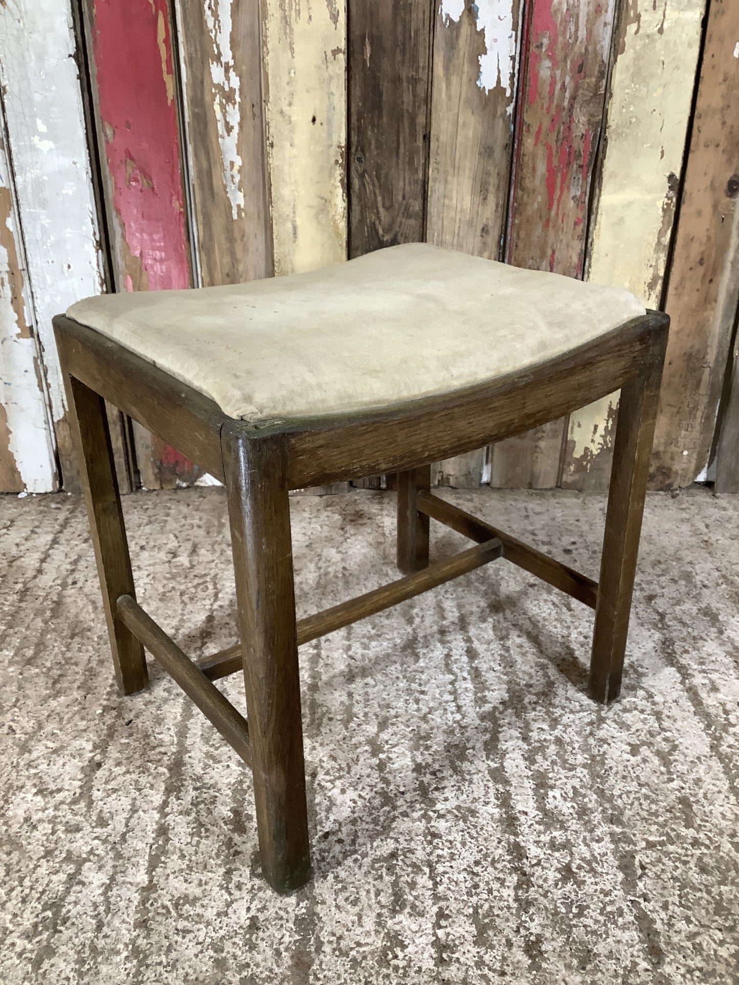 Low Oak Stool 17” With Soft Seat Pad With Four Square Legged Stool 1930’s Style