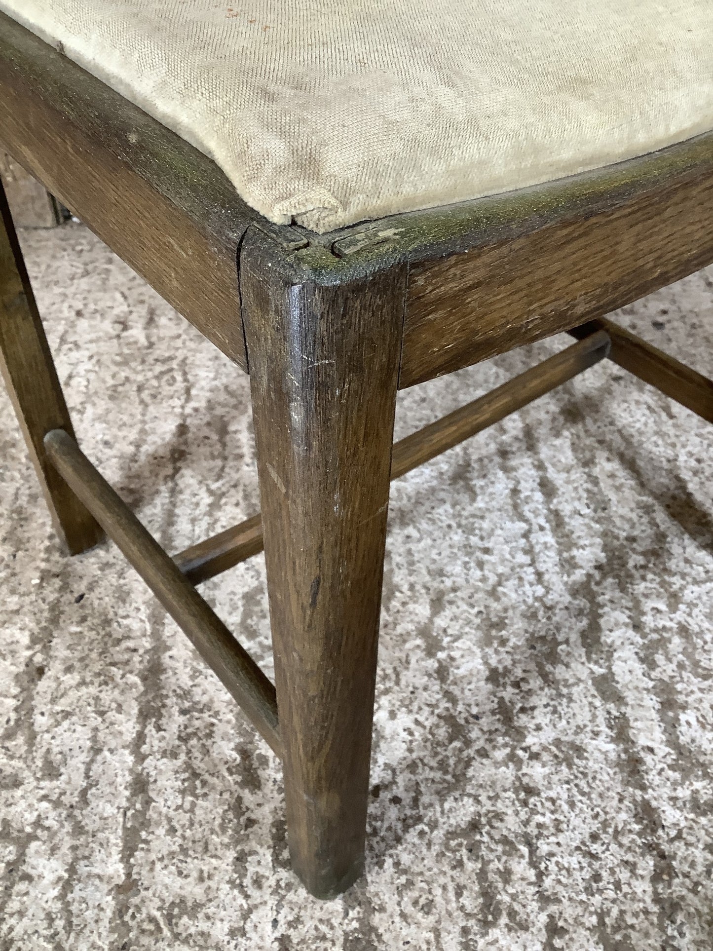 Low Oak Stool 17” With Soft Seat Pad With Four Square Legged Stool 1930’s Style