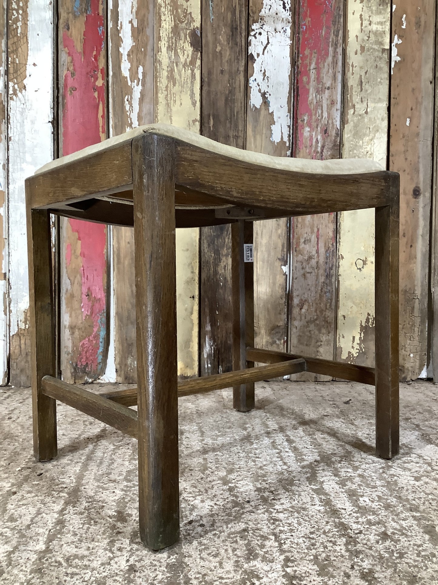Low Oak Stool 17” With Soft Seat Pad With Four Square Legged Stool 1930’s Style