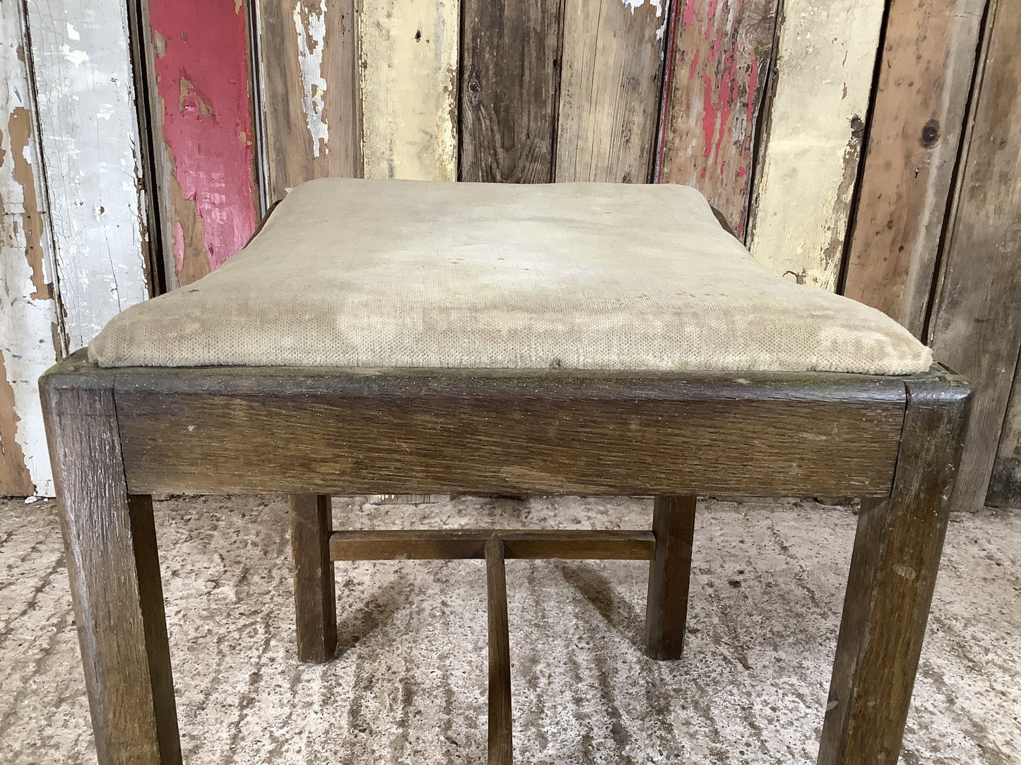 Low Oak Stool 17” With Soft Seat Pad With Four Square Legged Stool 1930’s Style